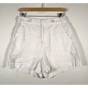Madewell Pintucked Linen Shorts White Pockets Button Accent Zip Womens Sz 6 Flaw